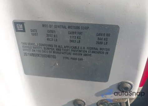 2008 Chevrolet Impala Ls из США, поврежденный, VIN 2G1WB58K789248165